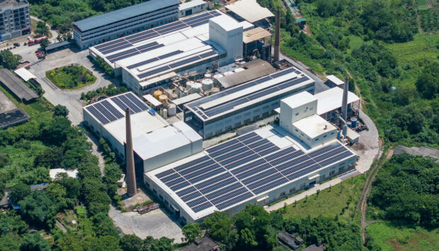 Solar panels on factory roof