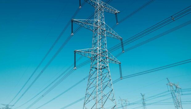 Upward view of an electricity pylon