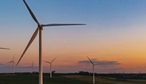 Drone view of a wind farm